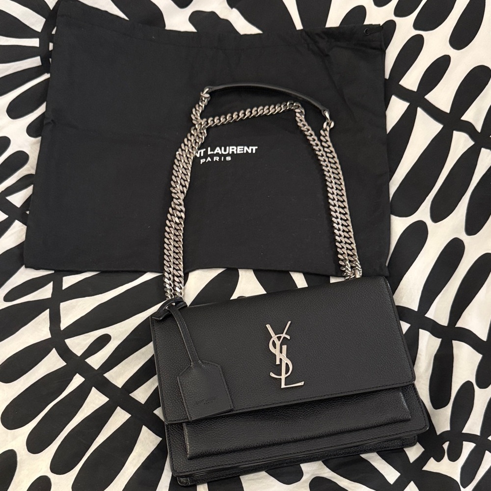 Saint Laurent Black Sunset Bag with Silver Chain VINTAGE